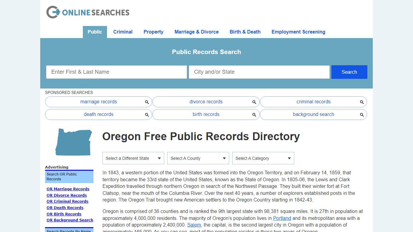 Oregon Free Public Records Directory - OnlineSearches.com